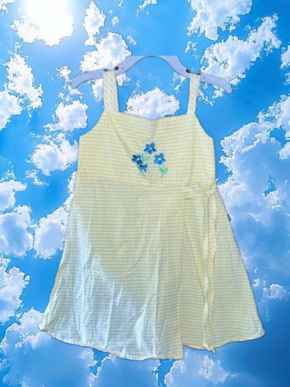 Y2K Bonnie Jean Yellow Gingham Dress with Blue Floral